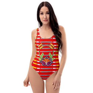One-Piece Swimsuit - Red floral