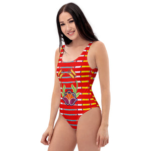 One-Piece Swimsuit - Red floral