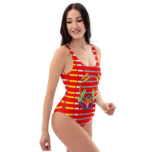 One-Piece Swimsuit - Red floral
